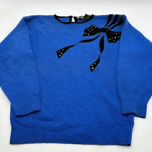 P.G.E. Vintage Lambswool and Angora Rabbit Hair Blue pullover Sweater Size Small